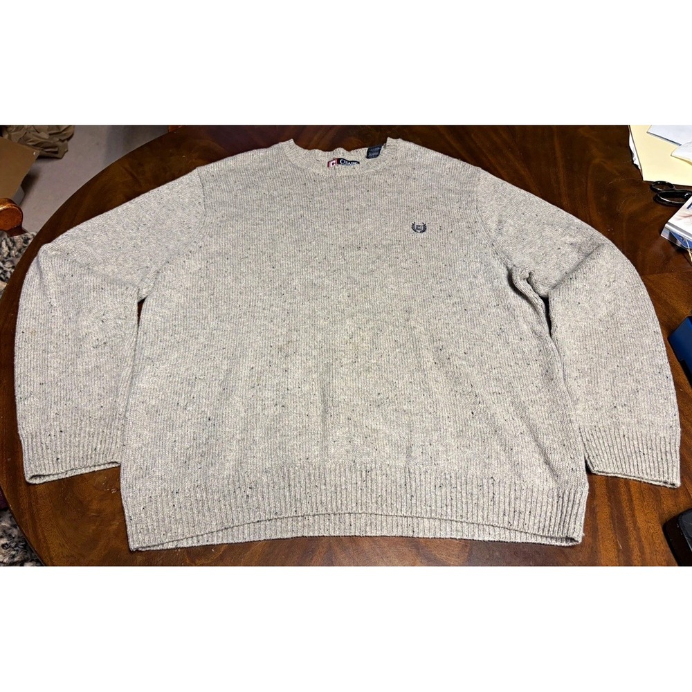 Chaps Oatmeal Gray Solid Crewneck Cotton Acrylic Knit Pullover Sweater Men's XL